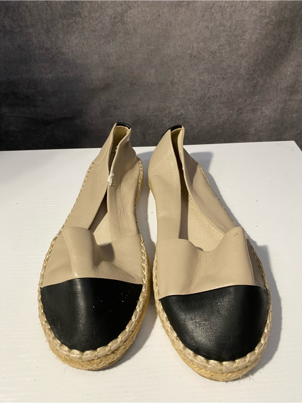 ALDO Women's Cap Toe Espadrille Flats Leather Slip On Beige Black Sz 8